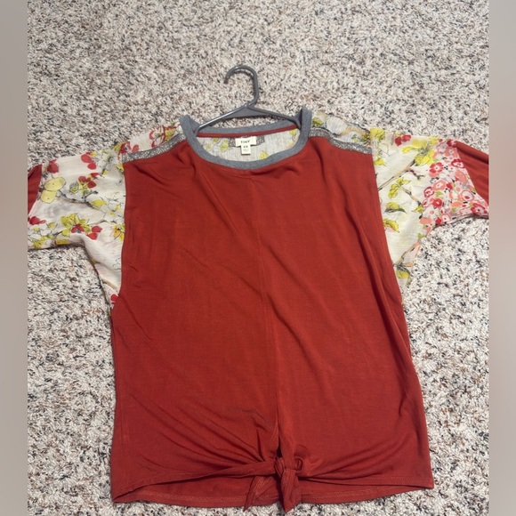 Floral Sleeve Rust Top -XS - Picture 1 of 6